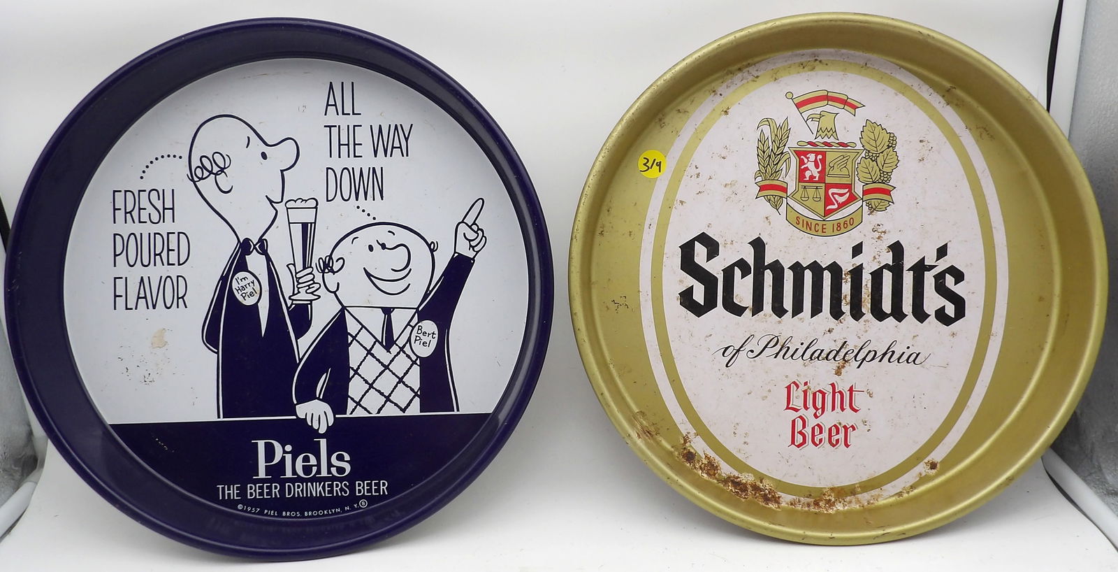 2 PC - VINTAGE TIN BEER SIGNS – PIELS & SCHMIDT’S (1 of 2)