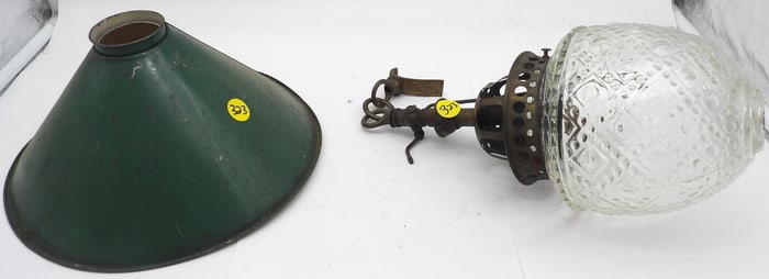 3 PC - TIN LAMP SHADE & HANGING OIL LAMP