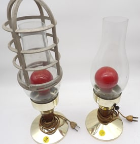 AMERICAN INDUSTRIAL UNILET SIGNAL-STYLE DESK LAMPS (2) – ONE WITH CAGE