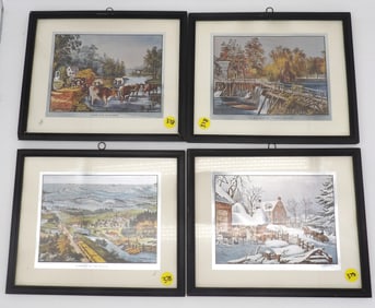 FRAMED CURRIER & IVES LITHOGRAPH PRINTS (4)