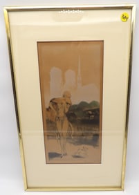 1920s “ON THE QUAY” FRAMED /SIGNED ICHART PRINT