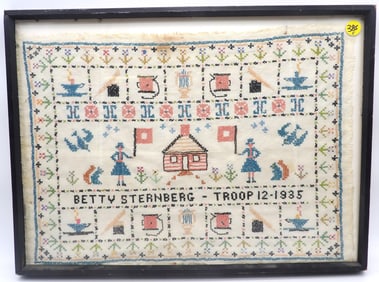 FRAMED GIRL SCOUT NEEDLEWORK SAMPLER