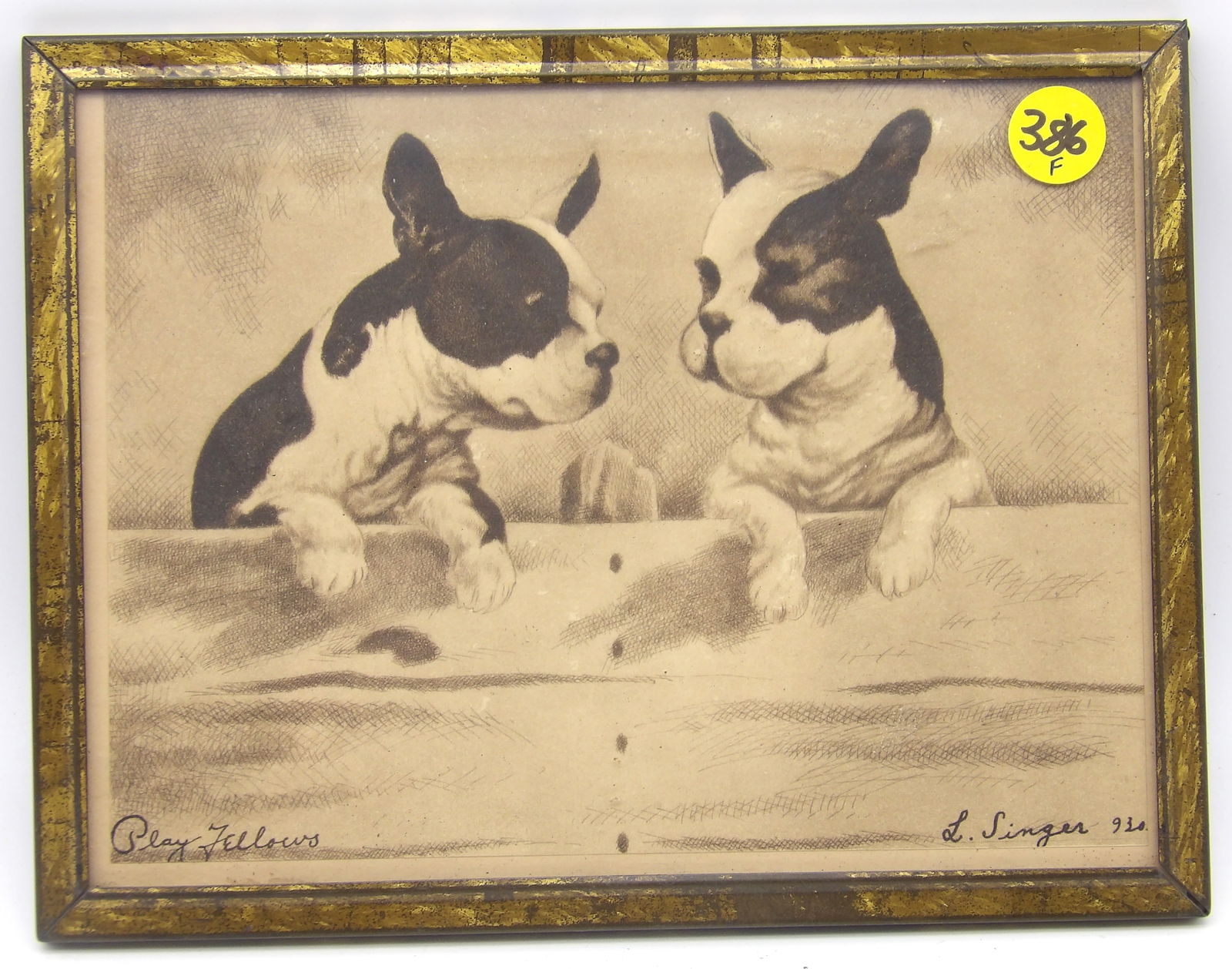 FRAMED DOG ART PRINT “PLAY FELOWS” BY L. SINGER (1 of 1)