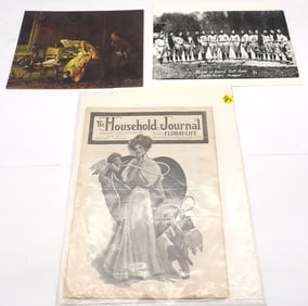 ART PRINT, VINTAGE BASEBALL PHOTO, HOUSEHOLD JOURNAL MAGAZINE LOT (3)