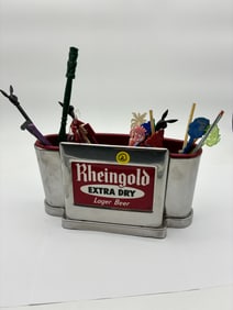 VINTAGE 1960’S RHEINGOLD EXTRA DRY LAGER BEER BAR ORGANIZER W/ STIRRERS / SWIZZLE STICKS