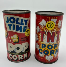 PAIR OF VINTAGE POPCORN TINS JOLLY TIME / TNT