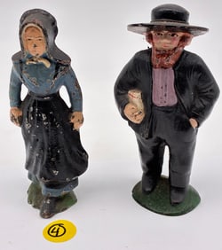PAIR OF CAST IRON AMISH FIGURINES