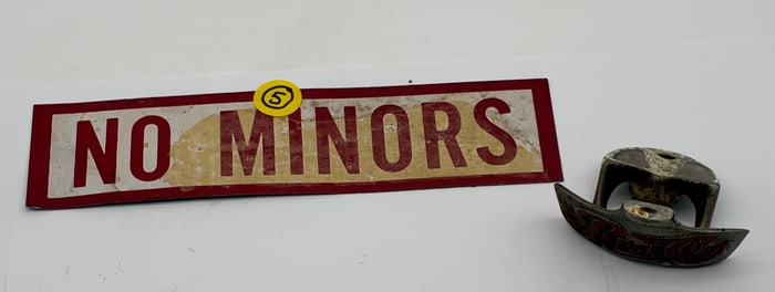 ‘NO MINORS’ SIGN & STARR X PEPSI COLA BOTTLE OPENER