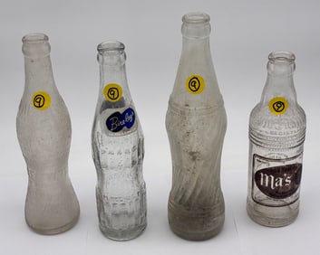 VINTAGE SODA AND SOFT DRINK GLASS BOTTLES – MA’S OLD FASHIONED, BIRE-LEY’S,