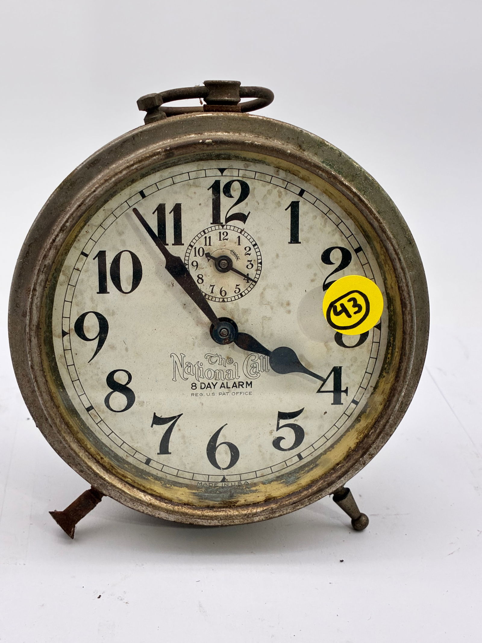 THE NATIONAL CALL 8-DAY ALARM CLOCK: This vintage clock features a large ‘Big Ben’ style face and an 8-day alarm cycle.