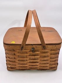LONGABERGER DOUBLE HANDLE PICNIC BASKET & JAPANESE TEA SET