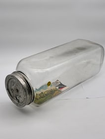 LARGE ARIDOR MASON DISPLAY JAR W/ 3 POSTCARDS