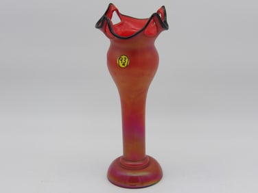 VINTAGE RED IRIDESCENT ART GLASS VASE