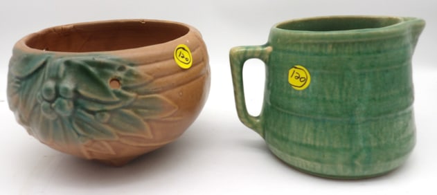 NELSON MCCOY ‘LEAVES AND BERRIES’ HANGING PLANTER & ‘CRAZED’ GLAZE STONEWARE