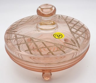 HOCKING “OLD CAFÉ” PATTERN PINK DEPRESSION GLASS CANDY DISH