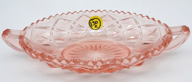 DIAMOND / STARBURST PATTERN PINK DEPRESSION GLASS DISH/BOWL