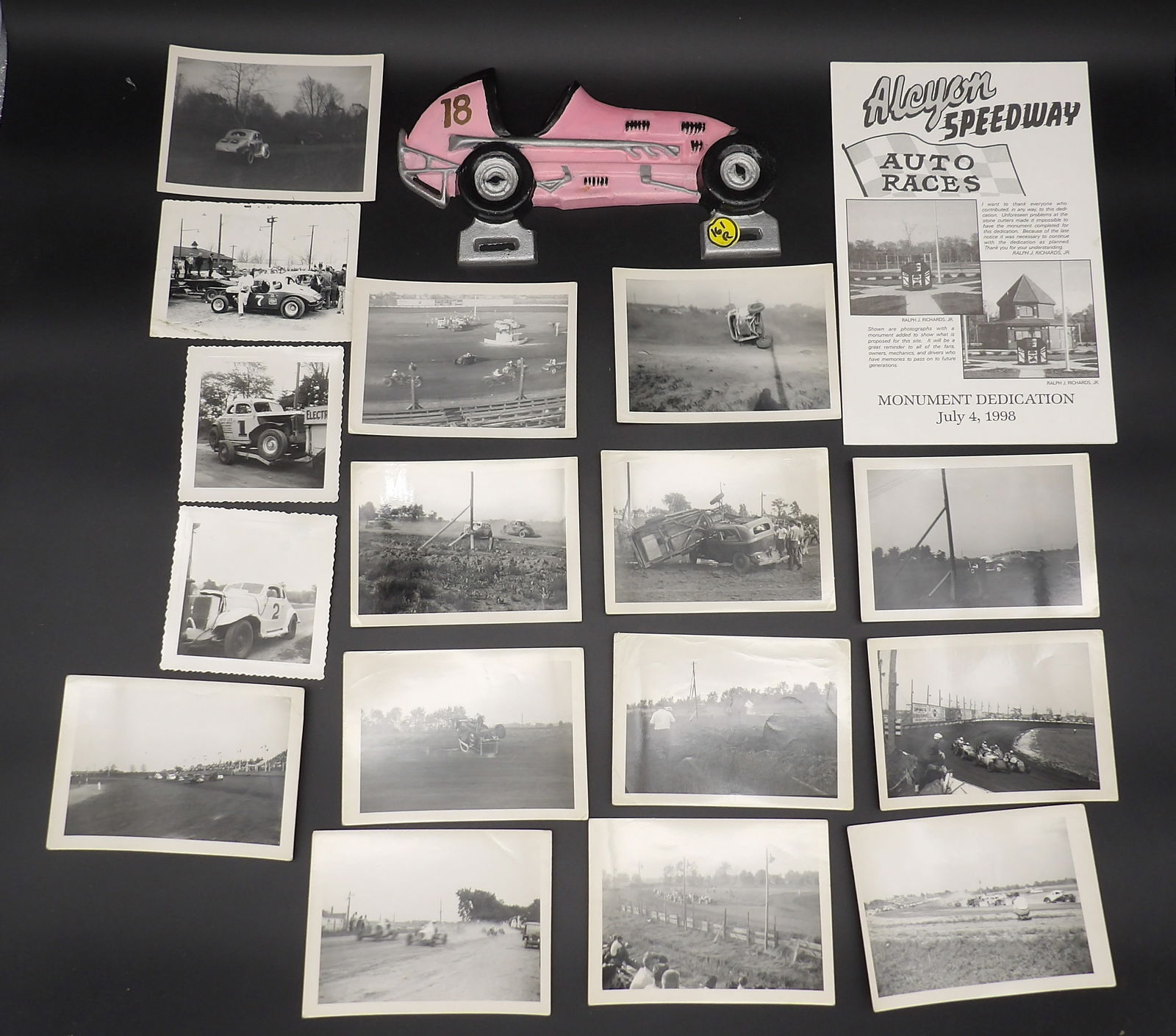 VINTAGE RACING – CAST IRON PLAQUE, 16 PHOTOS, STOCK CAR SPEEDWAY FAMILY RACING GAME, ALCYON (1 of 5)