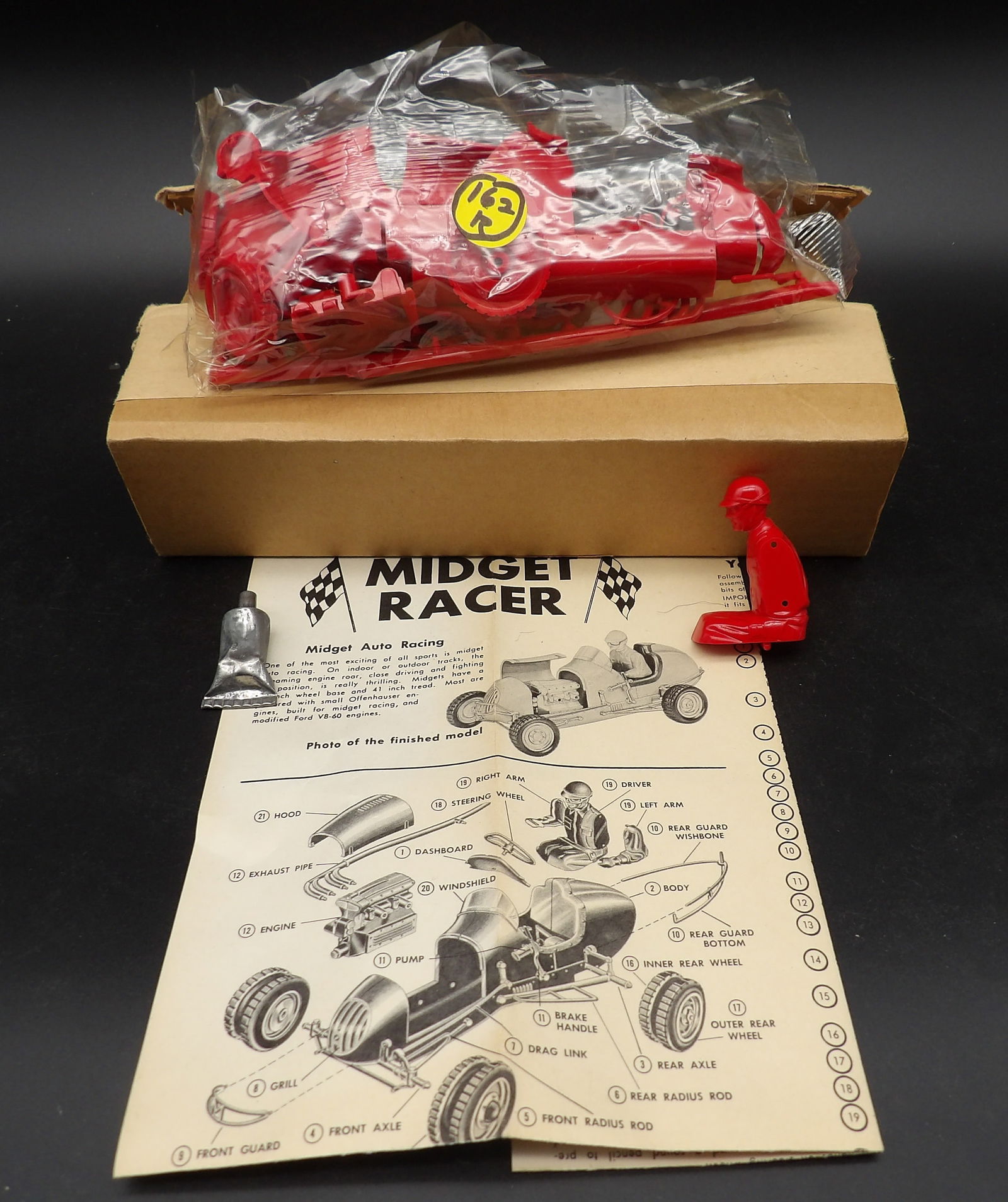 MIDGET RACING PLASTIC MODEL & VINTAGE STICKERS, TICKETS, PATCHES, PROGRAMS (19 PCS): -