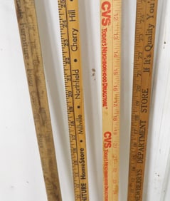 VINTAGE ADVERTISING YARD STICKS (4) – CVS, ASHLEY FURNITURE, BLOM BROTHERS, NEWBERRY’S