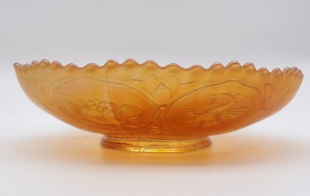 DRAGON LOTUS FENTON – Vintage Marigold Carnival Glass Bowl, Dragon & Lotus Design