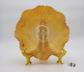 DRAGON LOTUS FENTON – Vintage Marigold Carnival Glass Bowl, Dragon & Lotus Design