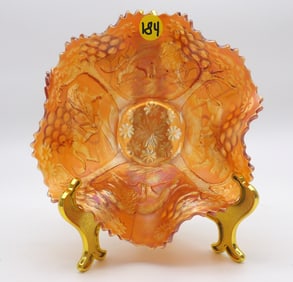 SCARCE LION BOWL FENTON – Vintage Marigold Carnival Glass Bowl, Lions & Grapevine Design