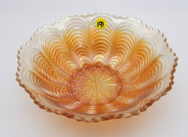 PEACOCK TAIL GLASS BOWL FENTON 7 PC SET – Vintage Dugan Carnival Glass Petal & Fan Berry