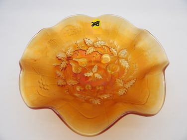 THREE FRUITS MEDALLION MARIGOLD BOWL FENTON