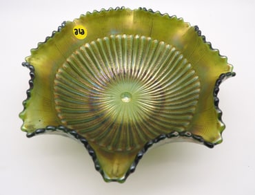 FINE RIB BASKETWEAVE GREEN GLASS BOWL NORTHWOOD