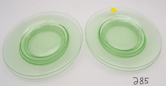 PIONEER PATTERN VASELINE URANIUM GLASS PLATES (4 PCS)