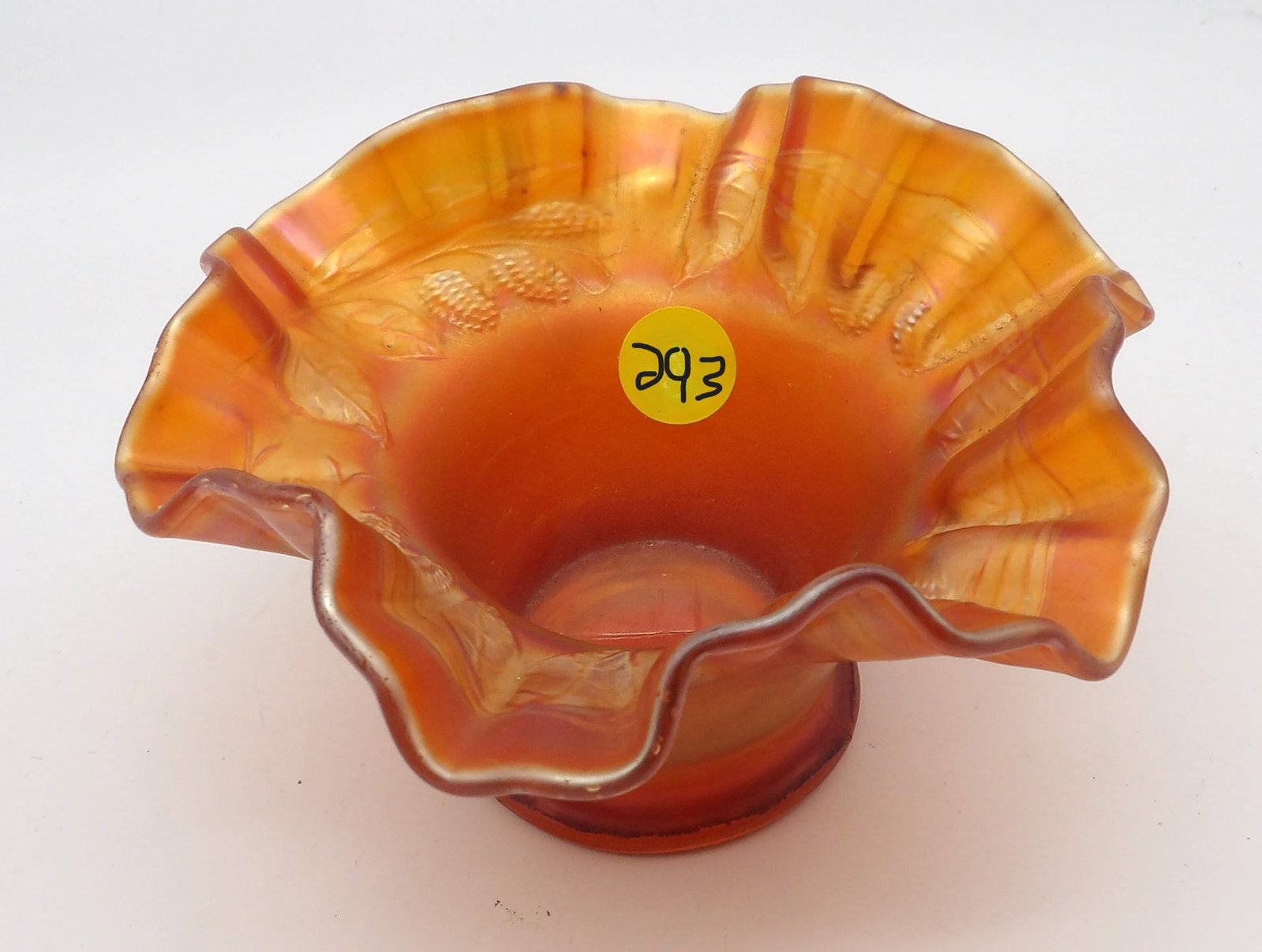 FENTON MARIGOLD RUFFLED BOWL “ACORN”: This beautiful marigold ruffled bowl by Fenton comes in the Acorn style.