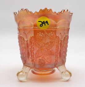 FENTON MARIGOLD BUTTERFLY & BERRY FOOTED SPOONER BOWL