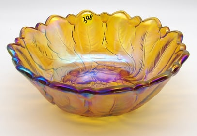 INDIANA AMBER GLASS ‘WILD ROSE’ PATTERN FOOTED BOWL