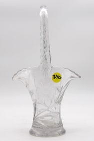 DUNCAN & MILLER CRYSTAL GLASS BASKET W/ ETCHED FLORAL PATTERN