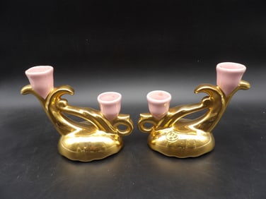 NOR-SO HANDPAINTED 22K GOLD CANDLEHOLDERS