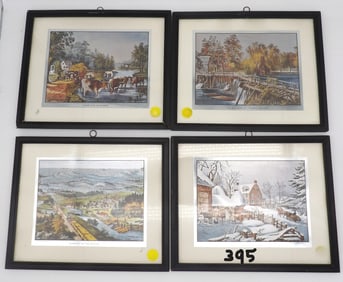 FRAMED LITHOGRAPH PRINTS (4) CURRIER & IVES – “THROUGH THE PACIFIC”, “WINTER
