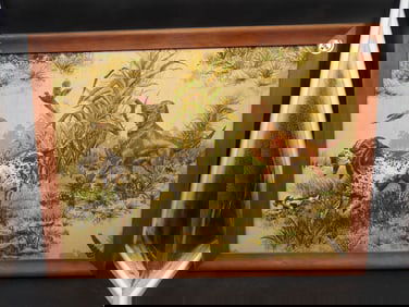 FRAMED HUNTING DOGS 3D TRAPUNTO FABRIC WALL ART