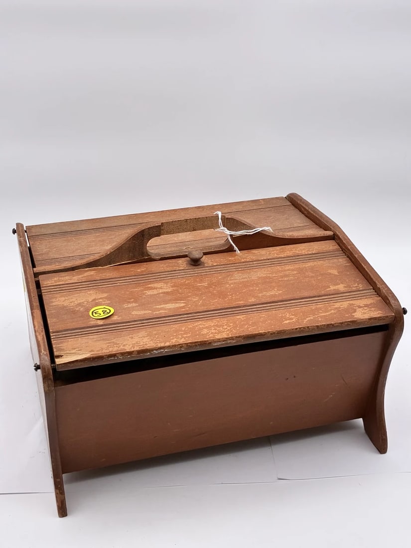 WOODEN SEWING CADDY W/ SEWING SUPPLIES (1 of 3)