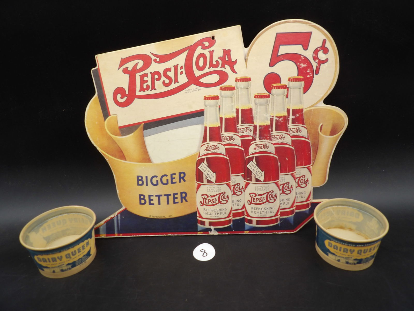 Pepsi-Cola Cardboard Advertising Sign & Vintage Dairy Queen Ice Cream Cups (2) (1 of 4)