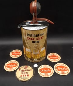 Ballantine Draught Beer 'Keg' Can w/ Pump & Vintage Beer Coasters (6)