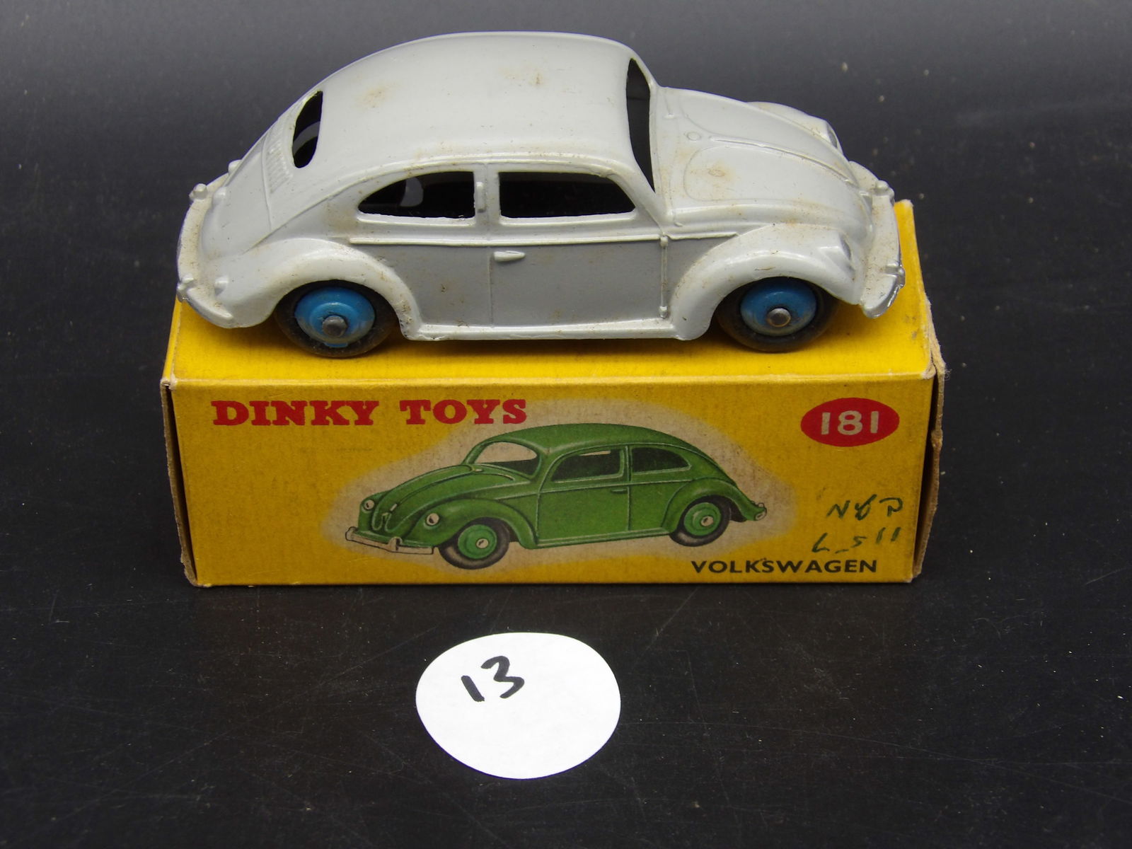 Dinky Toys' Volkswagon Car by Meccano #181: This vintage 'Dinky Toys' Volkswagon car comes in its original box.Measures:4" x 1.5" x 1.5"