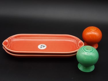 Fiesta Celery Dishes (2) & Salt & Pepper Shakers (2)