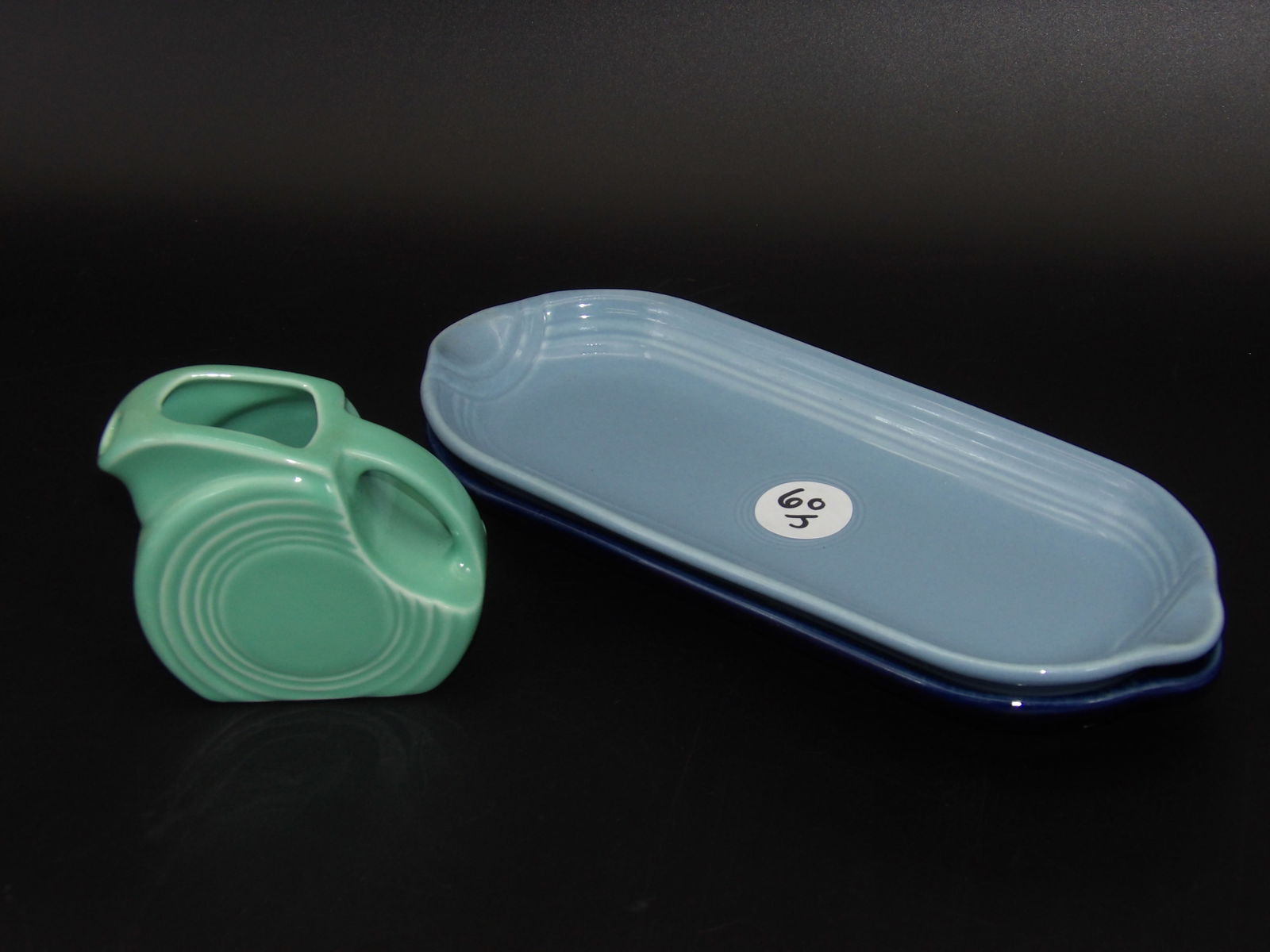 Fiesta Celery Dishes (2) & Mini Disc Pitcher (1 of 2)