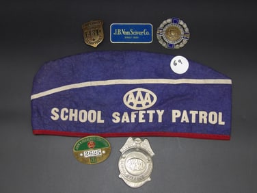 AAA Safety Patrol Cap, AAA Safety Patrol Badge, Gimbel's Special Officer Badge, NJ Park Department