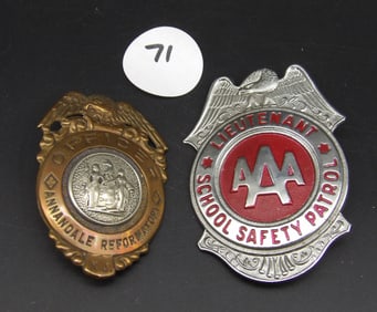 AAA Safety Patrol Lieutenant Badge & Annandale Reformatory Officer Badge