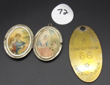 Orient Express Brass Luggage Tag / Key Chain & Courting Couple Locket