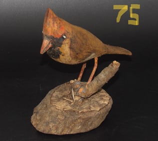 Hand Carved Cardinal Wood Sculpture