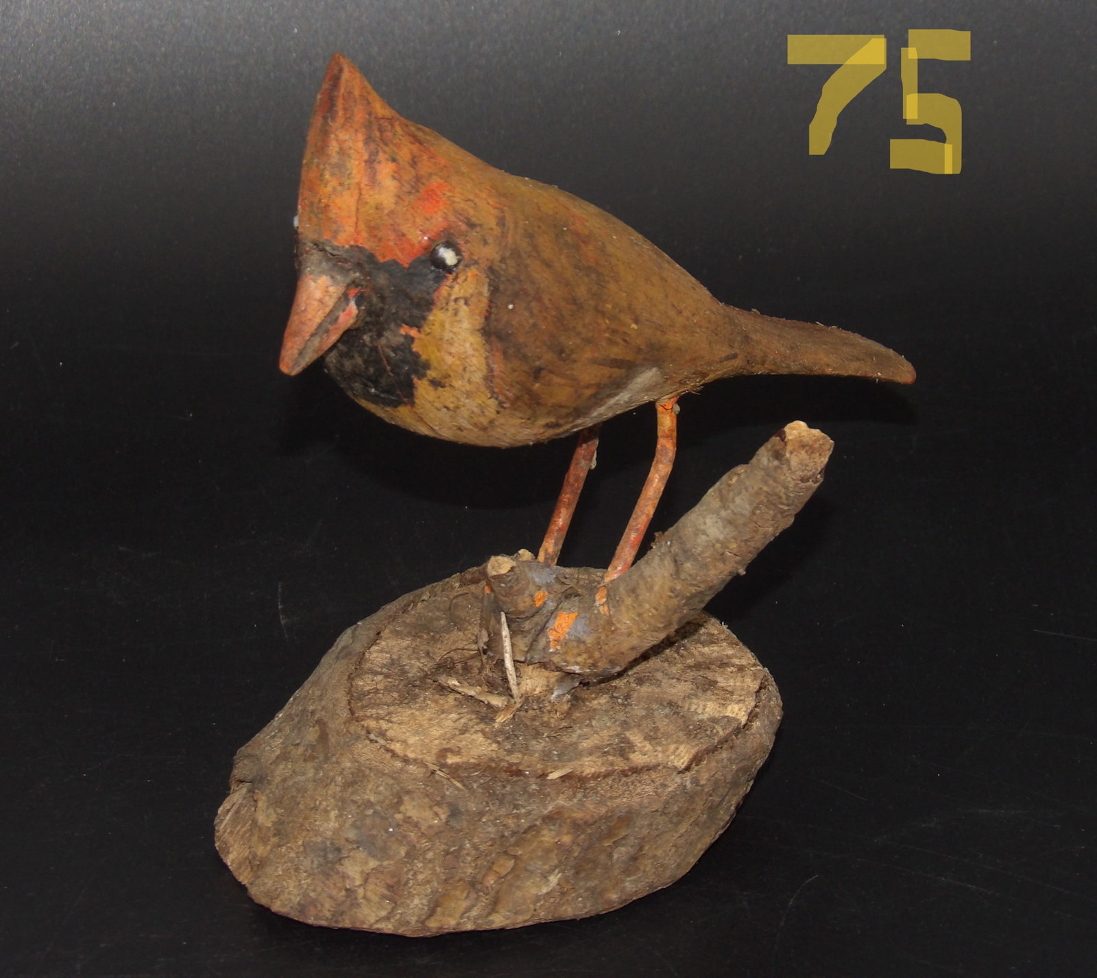 Hand Carved Cardinal Wood Sculpture: This handcarved wooden sculpture shows a Northern Cardinal with loving detail.Measures:6" x 5" x 3"