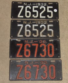 Vintage 1930's  NJ License Plates (4)