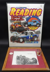 Reading Racing Reunion Framed Felt Poster, Framed Mike Magill Print, Jeff Gordon Shot Glass, Eastern